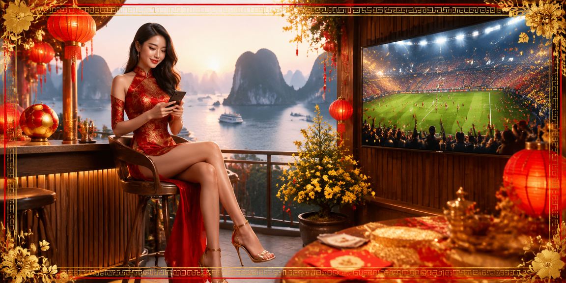Người dùng thực hiện giao dịch tài chính qua điện thoại tại lễ hội Tết gần vịnh Hạ Long